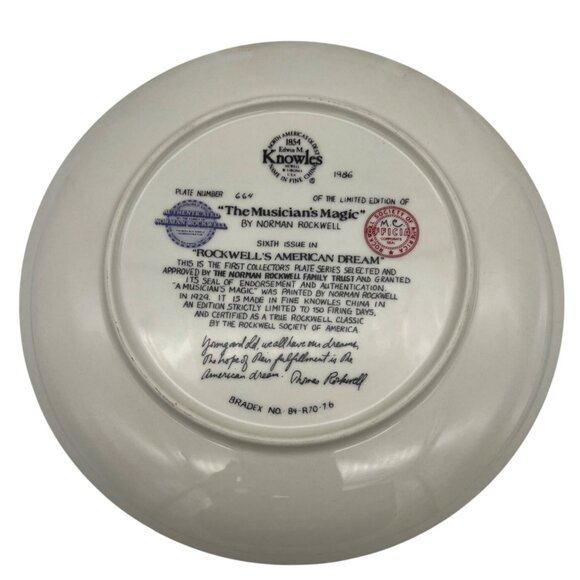 1986 Knowles Norman Rockwell Plate The Musician’s Magic 8.5" Bradex 84-R70-7.6 - Picture 3 of 5
